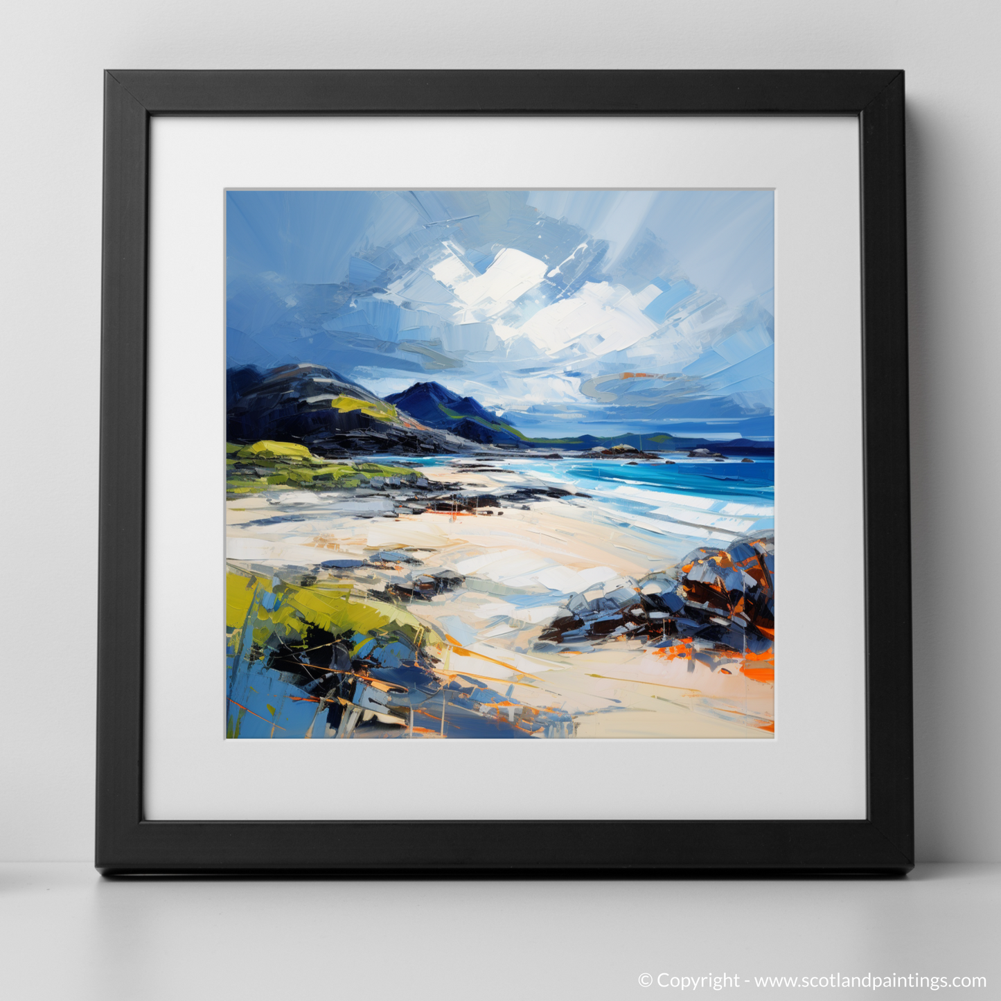 Art Print of Camusdarach Beach, Arisaig with a black frame