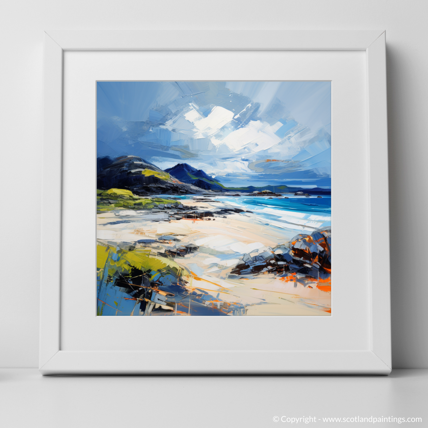 Art Print of Camusdarach Beach, Arisaig with a white frame