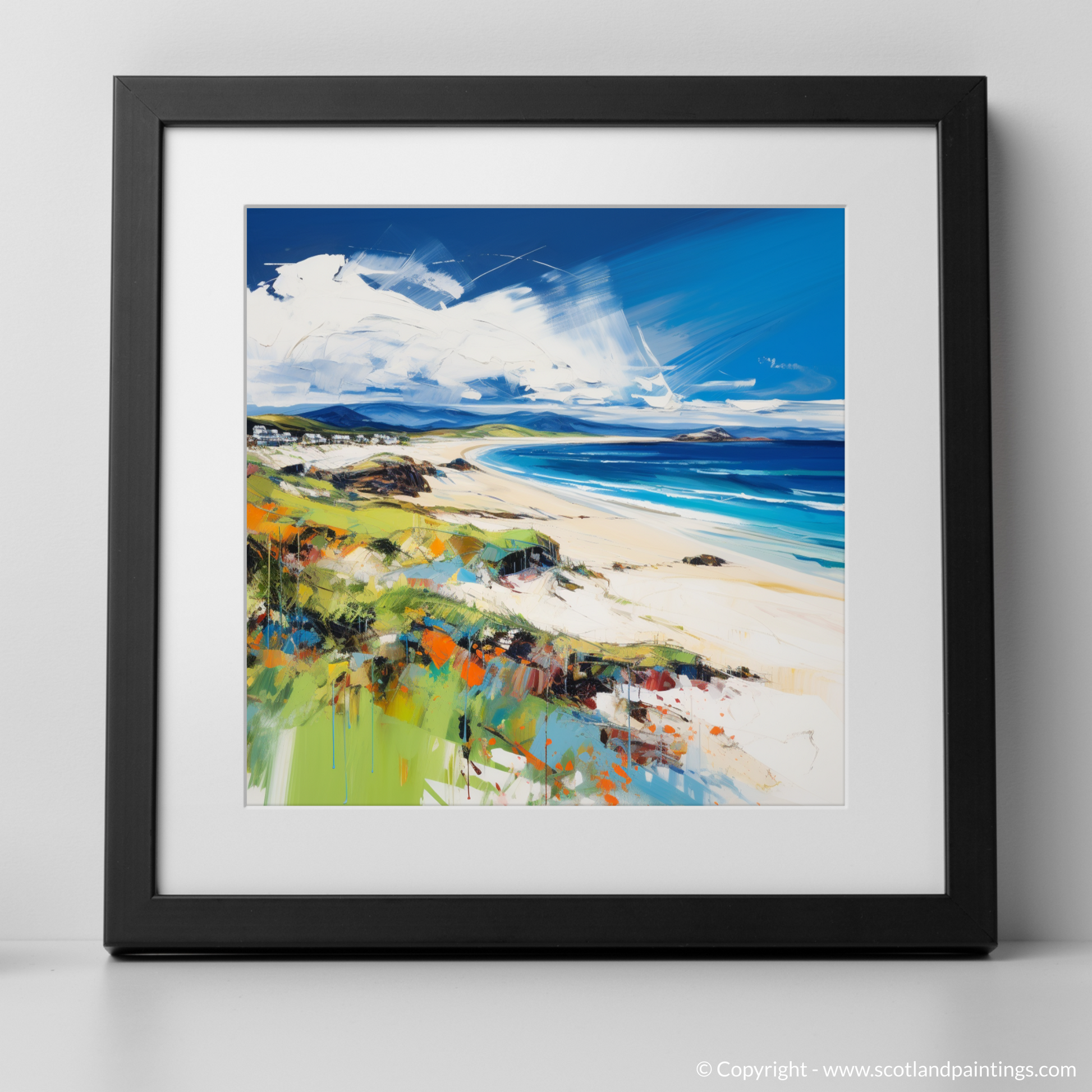 Art Print of Camusdarach Beach, Arisaig with a black frame