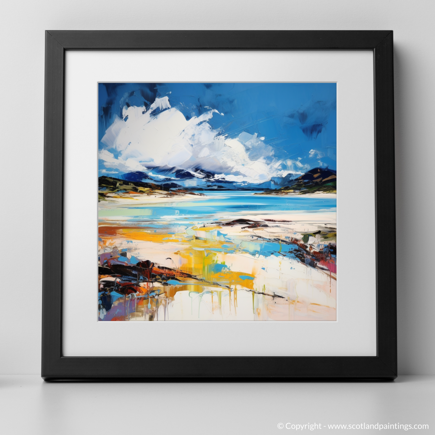 Art Print of Camusdarach Beach, Arisaig with a black frame