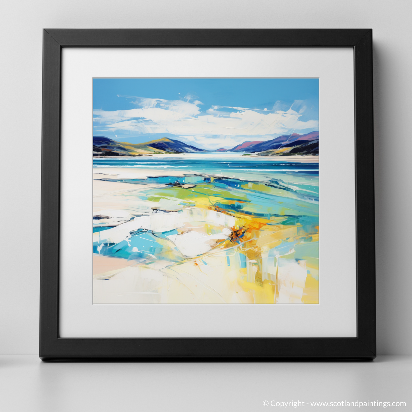 Painting and Art Print of Luskentyre Beach, Isle of Harris. Luskentyre Beach: An Expressionist Ode to Scotland's Coastal Grandeur.