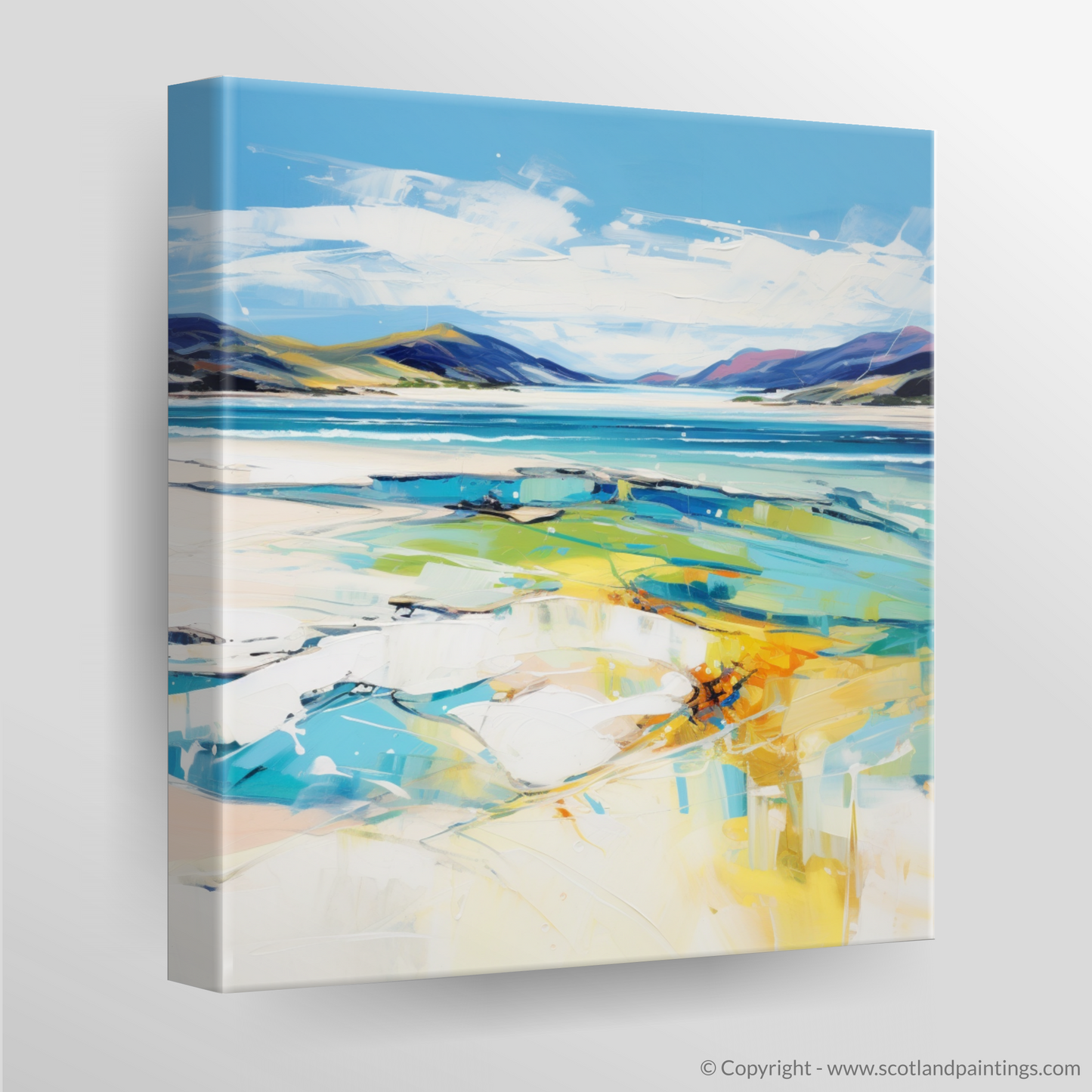 Painting and Art Print of Luskentyre Beach, Isle of Harris. Luskentyre Beach: An Expressionist Ode to Scotland's Coastal Grandeur.