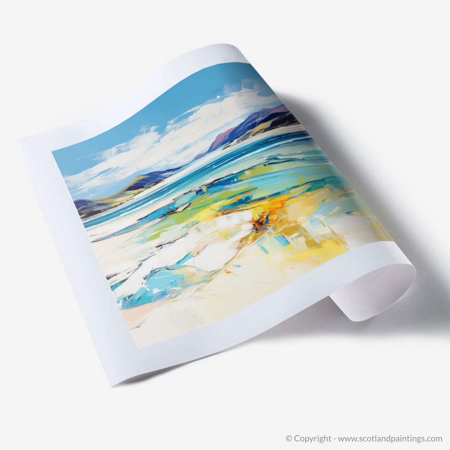 Painting and Art Print of Luskentyre Beach, Isle of Harris. Luskentyre Beach: An Expressionist Ode to Scotland's Coastal Grandeur.