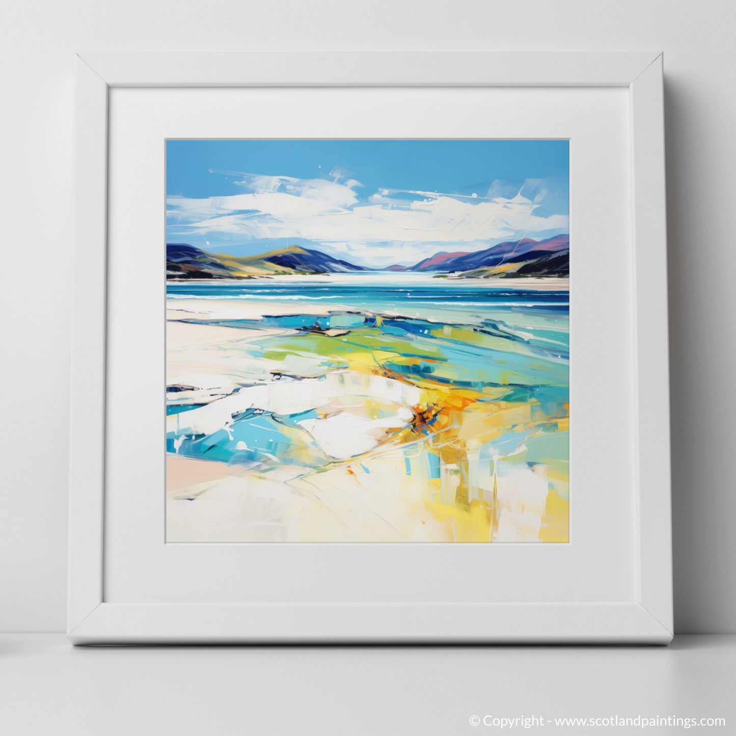 Painting and Art Print of Luskentyre Beach, Isle of Harris. Luskentyre Beach: An Expressionist Ode to Scotland's Coastal Grandeur.