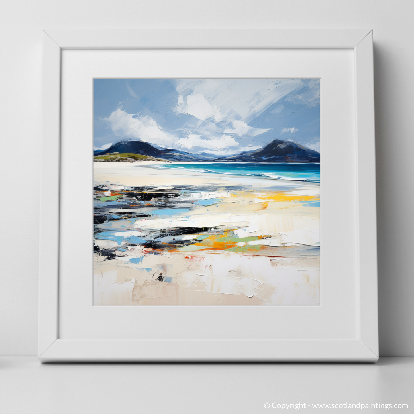 Painting and Art Print of Luskentyre Beach, Isle of Harris. Wild Spirit of Luskentyre Beach: An Expressionist Ode to Scottish Coastline.