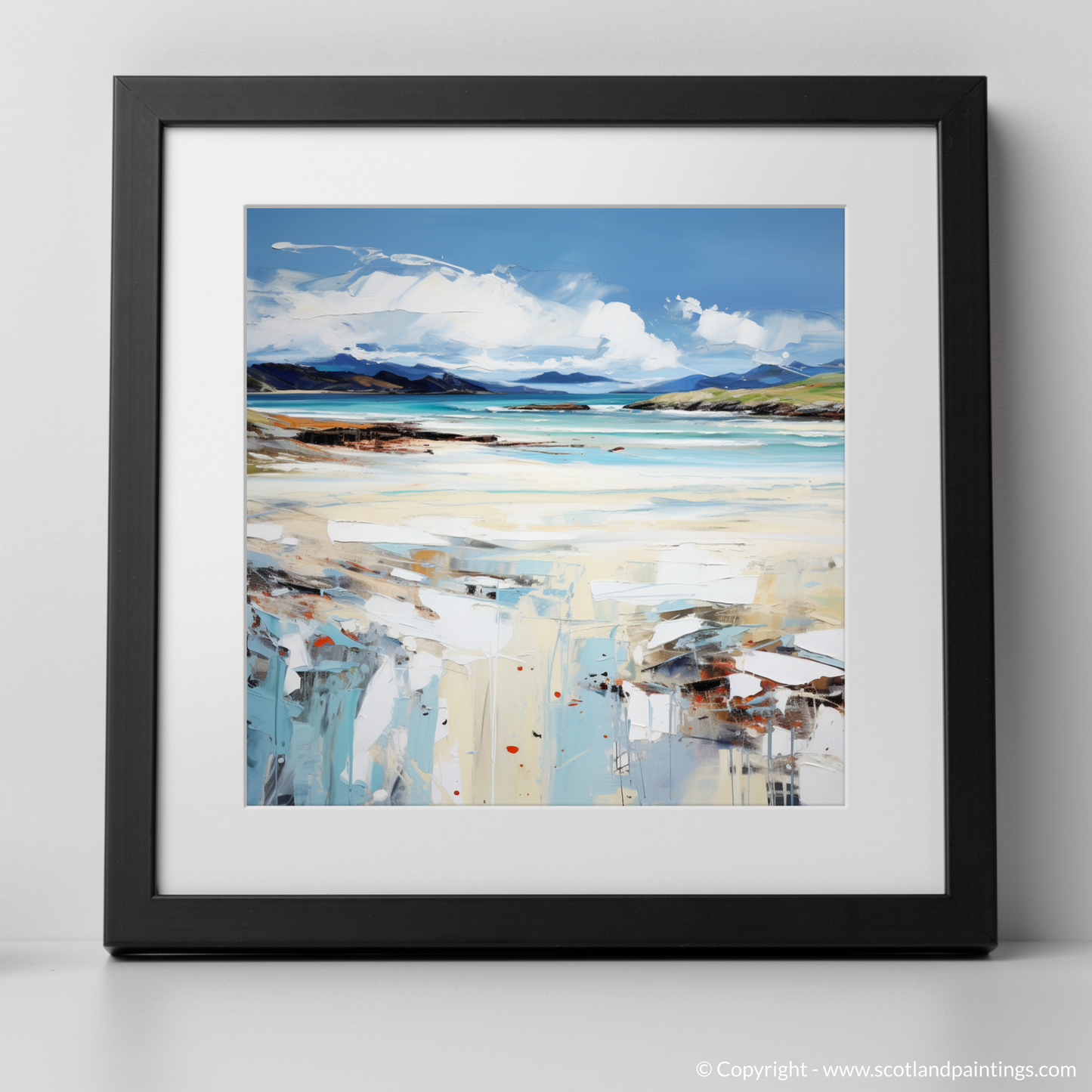 Art Print of Camusdarach Beach, Arisaig with a black frame