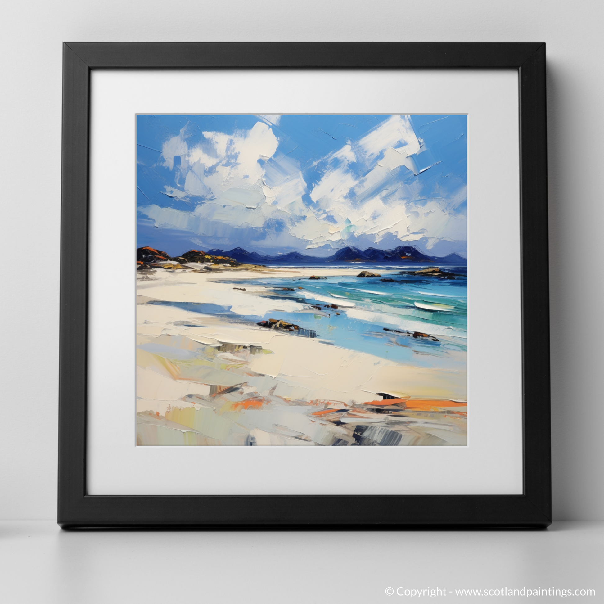 Art Print of Camusdarach Beach, Arisaig with a black frame