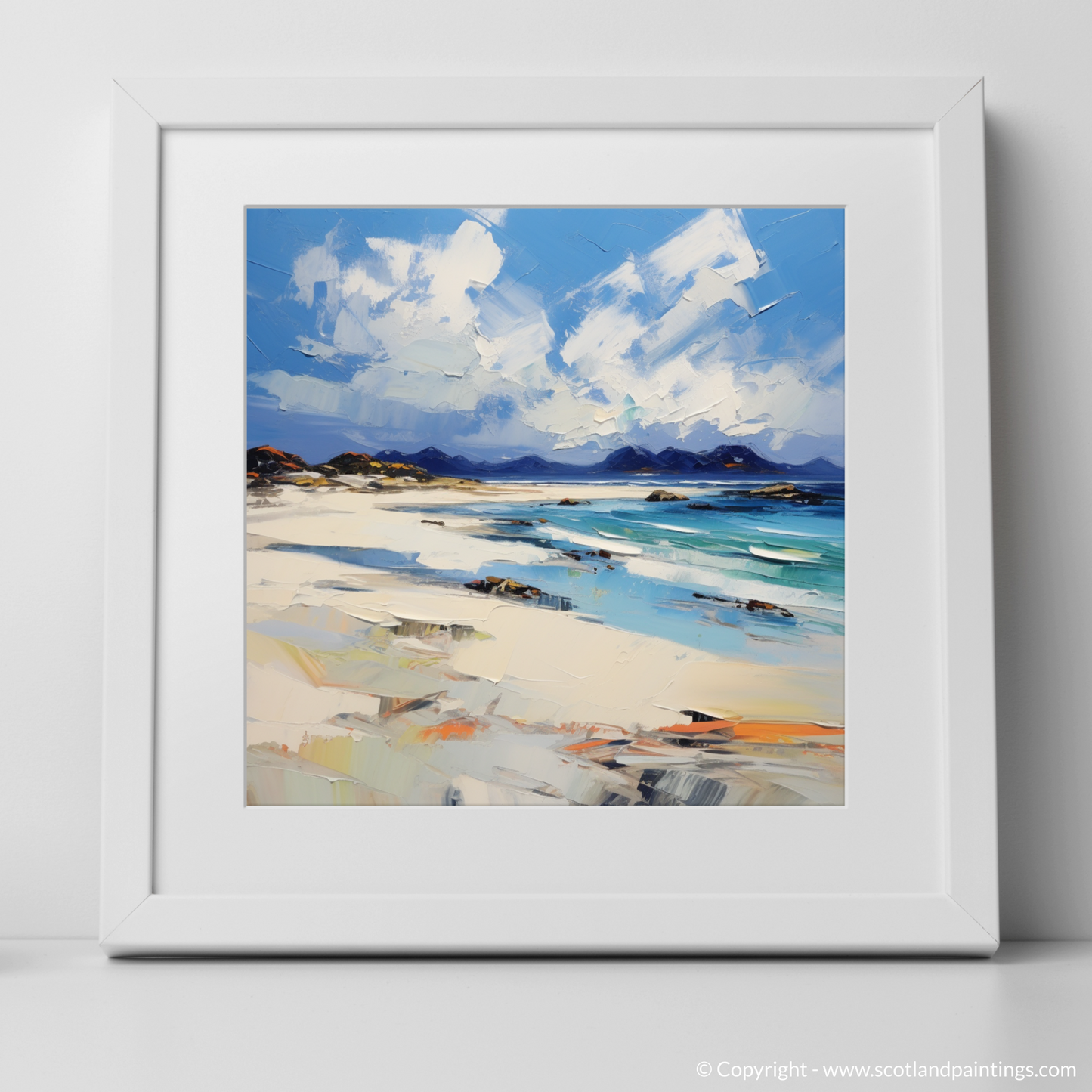 Art Print of Camusdarach Beach, Arisaig with a white frame