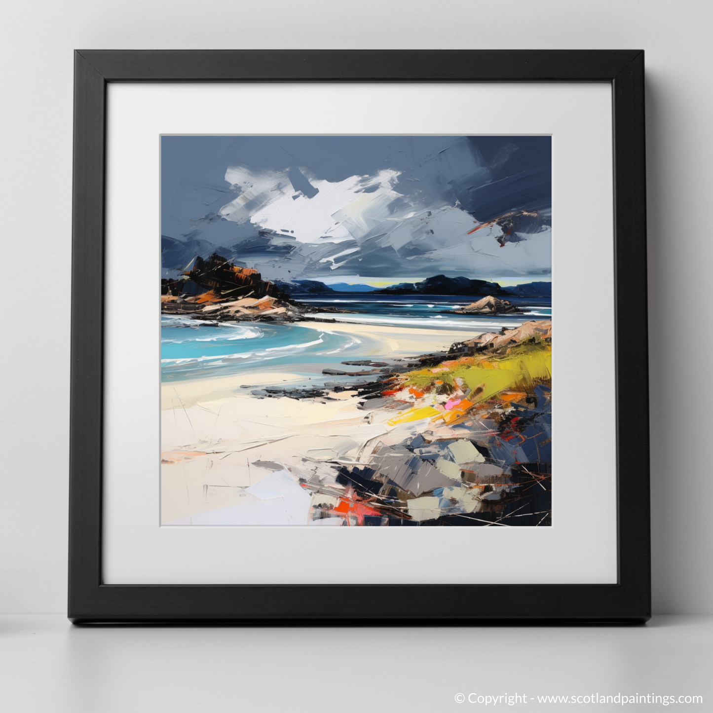 Art Print of Camusdarach Beach, Arisaig with a black frame