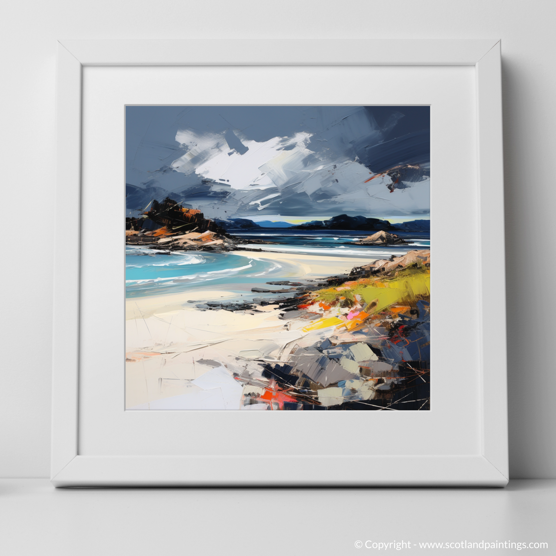 Art Print of Camusdarach Beach, Arisaig with a white frame