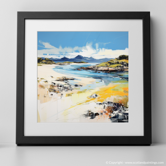 Art Print of Camusdarach Beach, Arisaig with a black frame