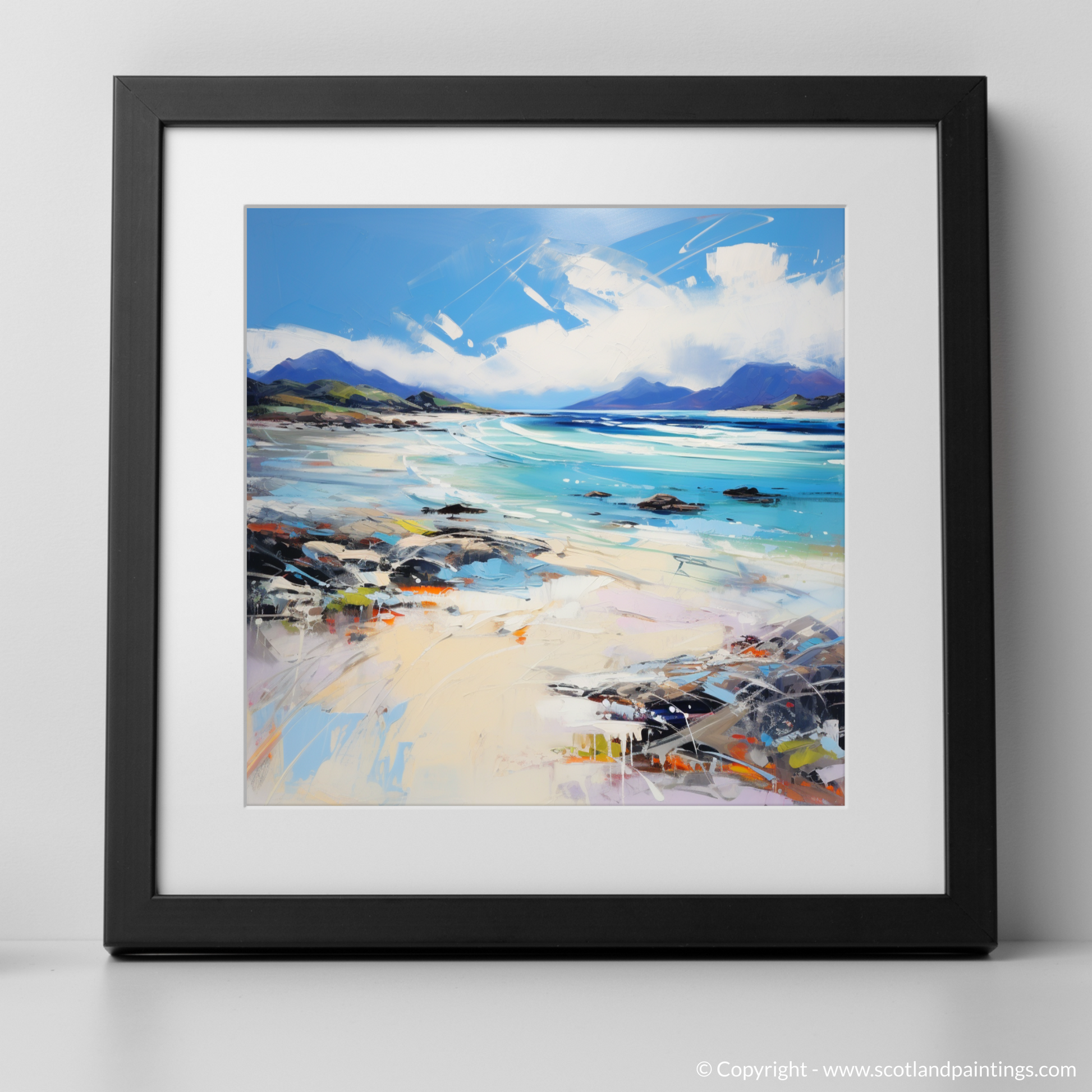 Art Print of Camusdarach Beach, Arisaig with a black frame