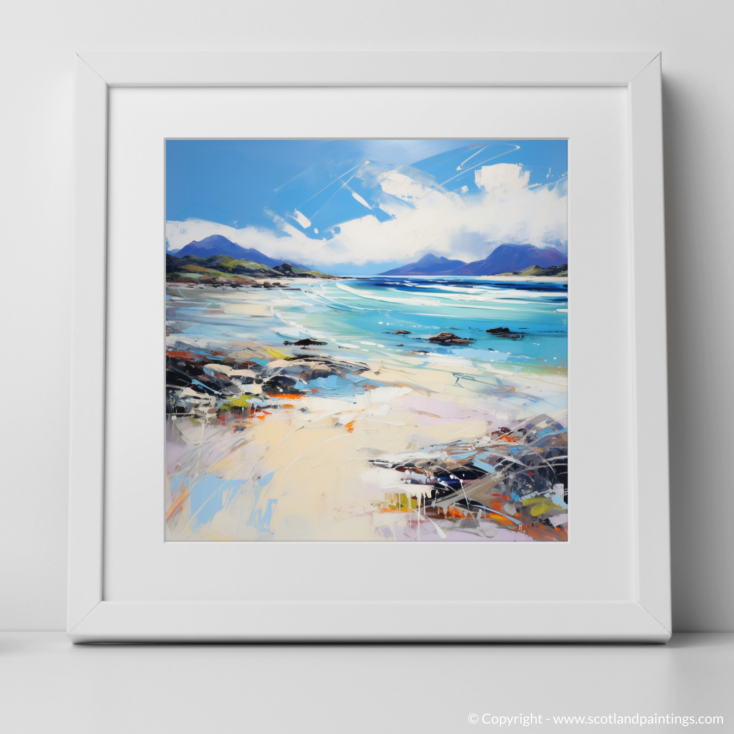 Art Print of Camusdarach Beach, Arisaig with a white frame