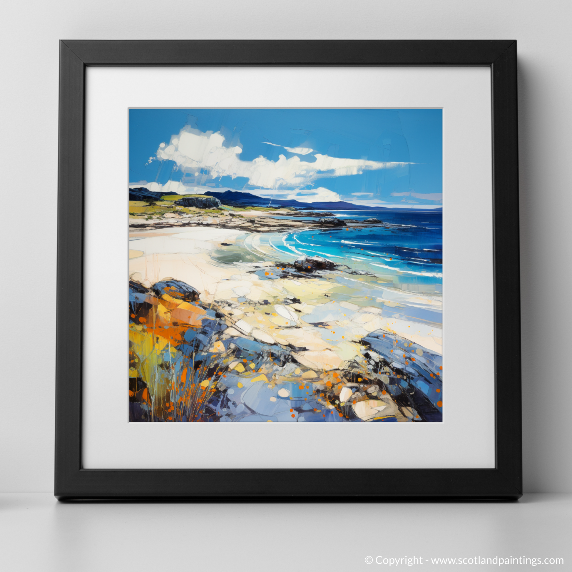 Art Print of Camusdarach Beach, Arisaig with a black frame