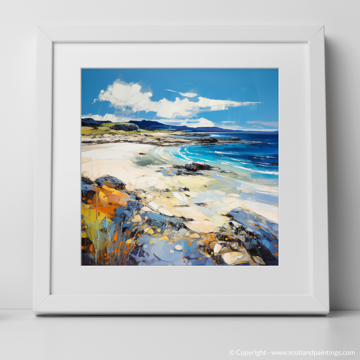 Art Print of Camusdarach Beach, Arisaig with a white frame