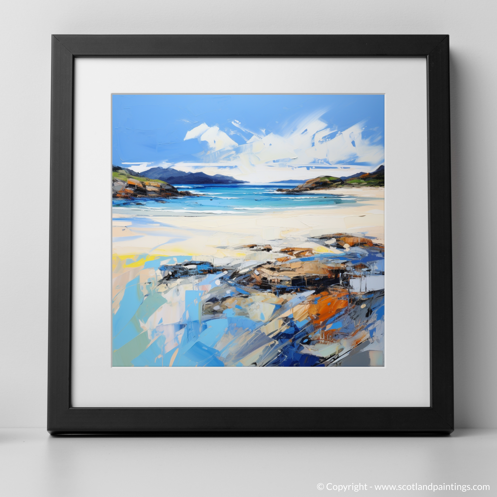 Art Print of Camusdarach Beach, Arisaig with a black frame