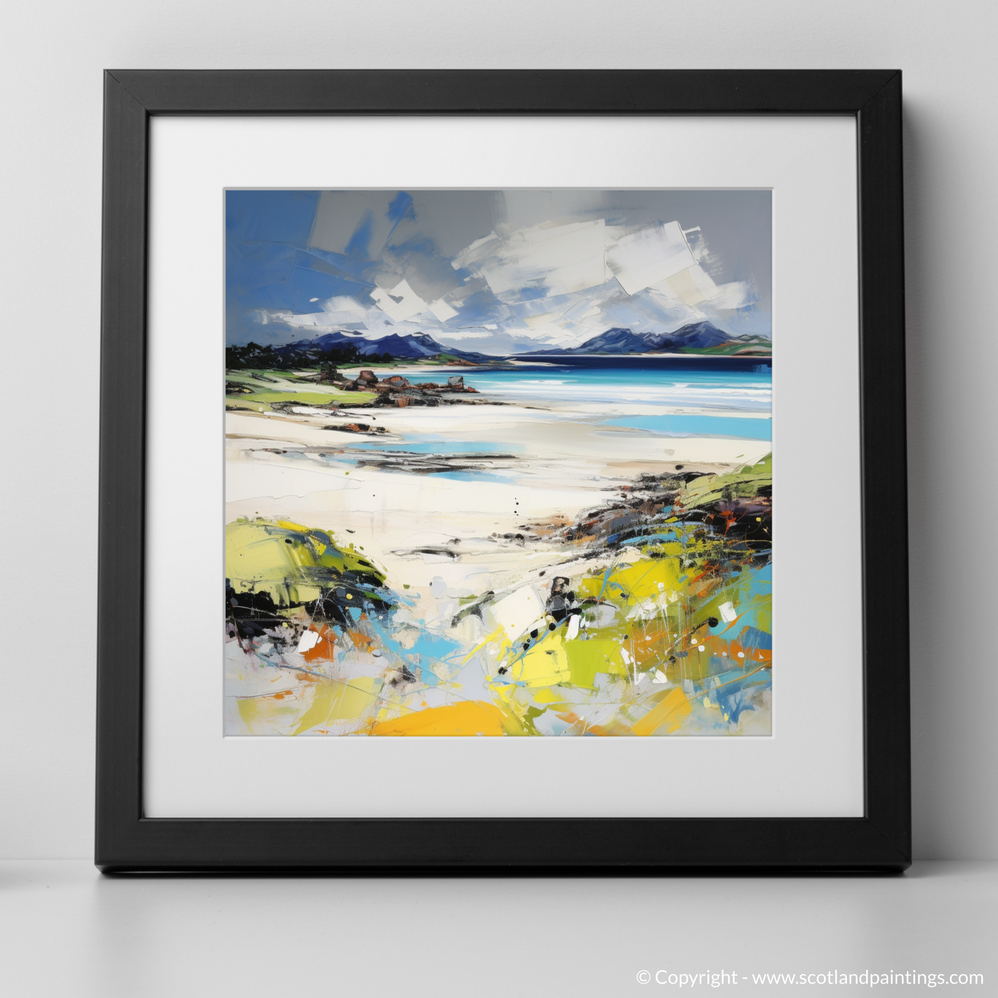 Art Print of Camusdarach Beach, Arisaig with a black frame