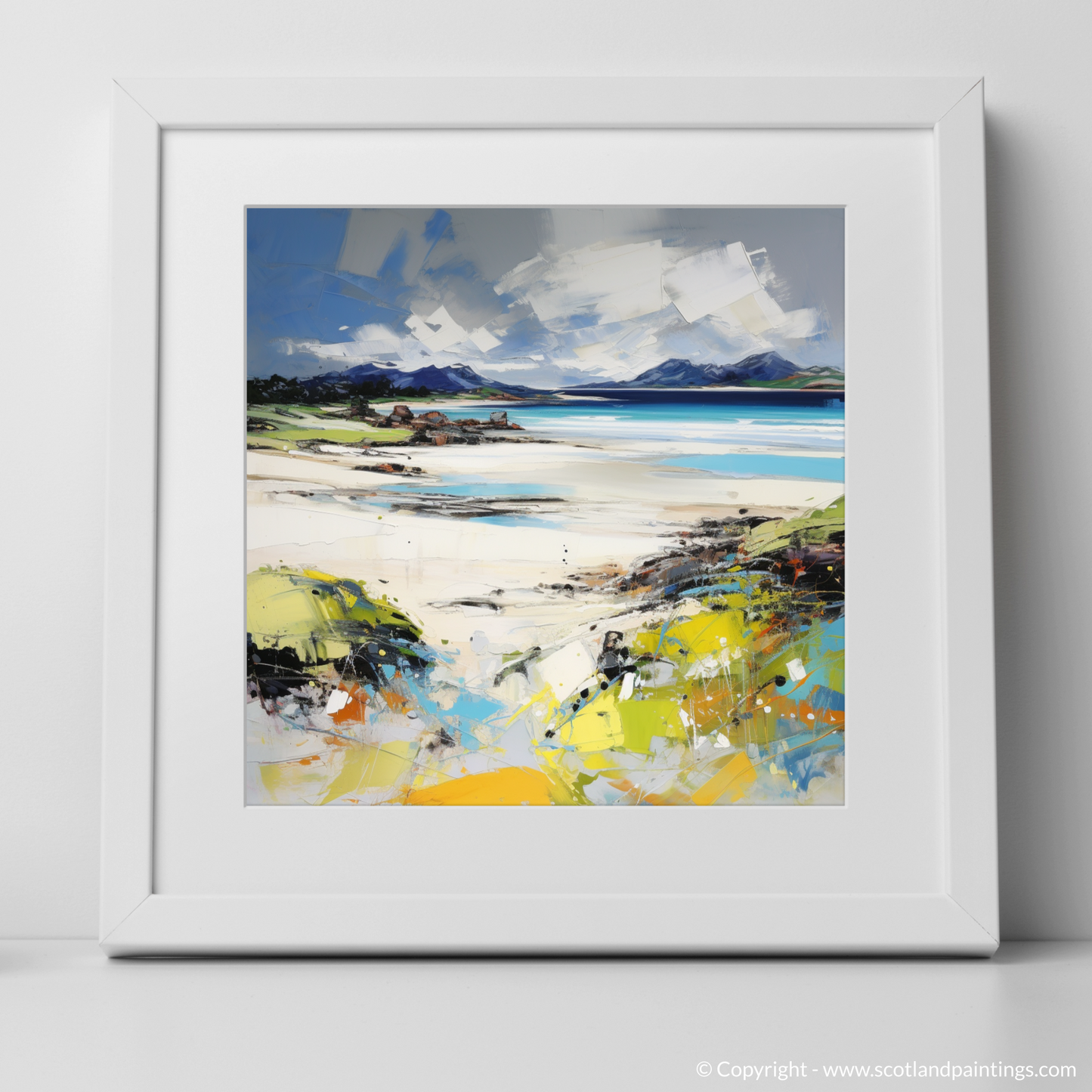 Art Print of Camusdarach Beach, Arisaig with a white frame