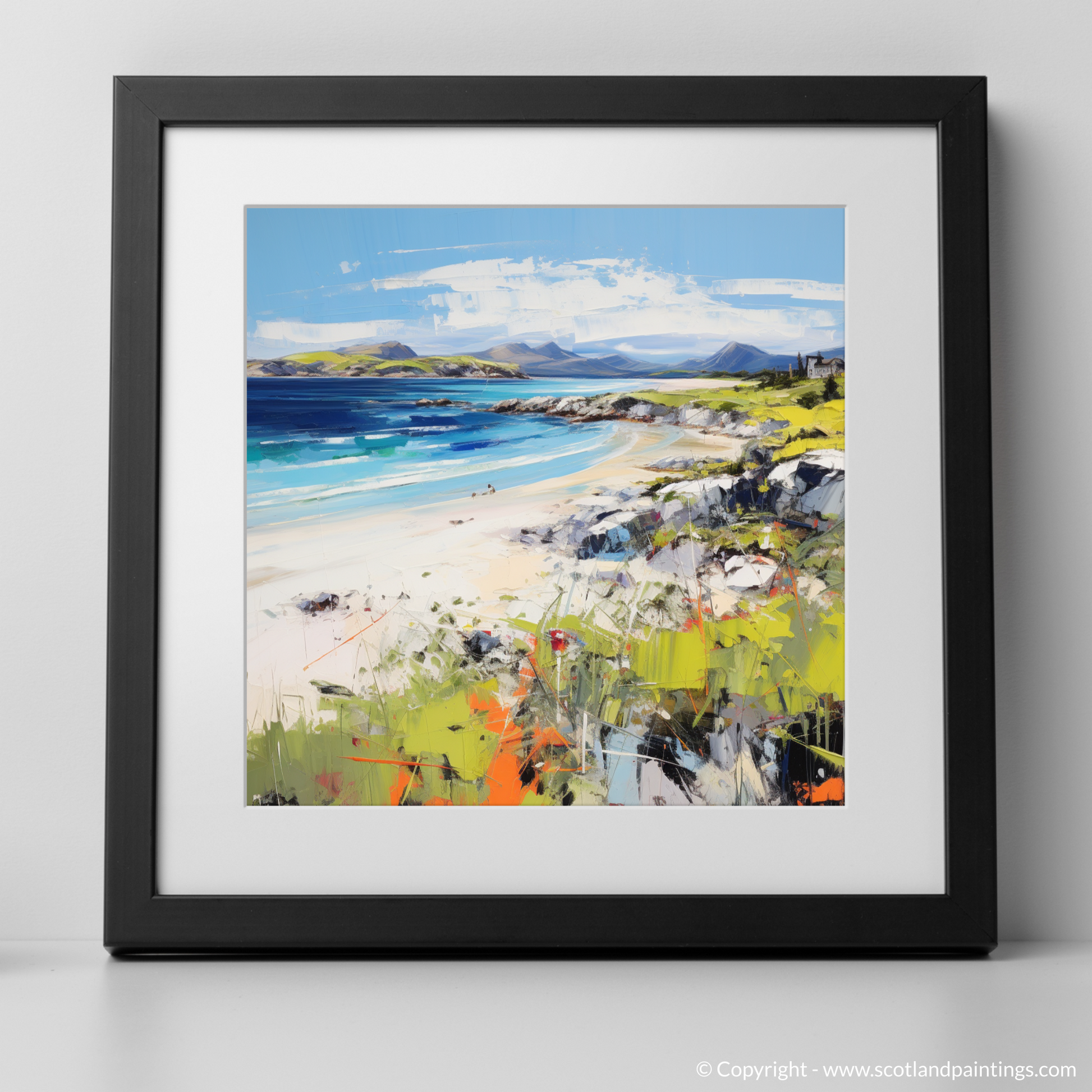 Art Print of Camusdarach Beach, Arisaig with a black frame