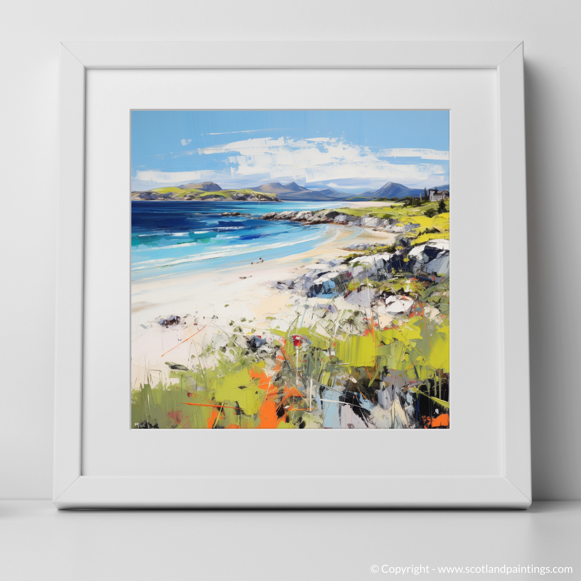 Art Print of Camusdarach Beach, Arisaig with a white frame