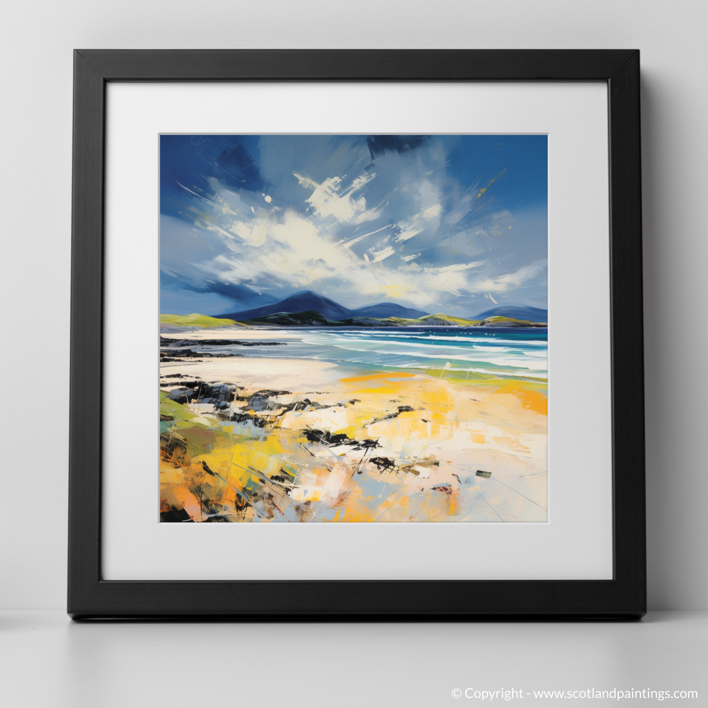 Painting and Art Print of Luskentyre Beach, Isle of Harris. Luskentyre Beach Whispers: An Expressionist Ode to Scottish Shores.