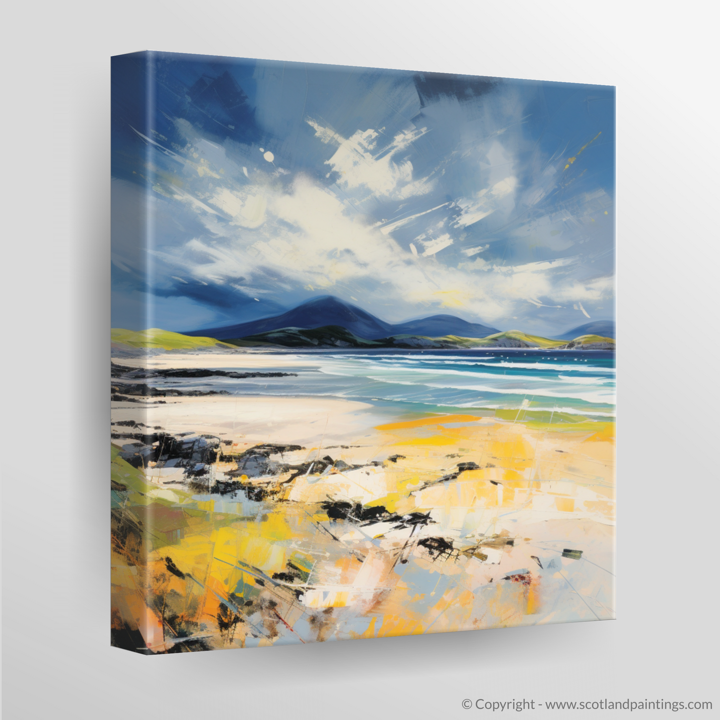 Painting and Art Print of Luskentyre Beach, Isle of Harris. Luskentyre Beach Whispers: An Expressionist Ode to Scottish Shores.