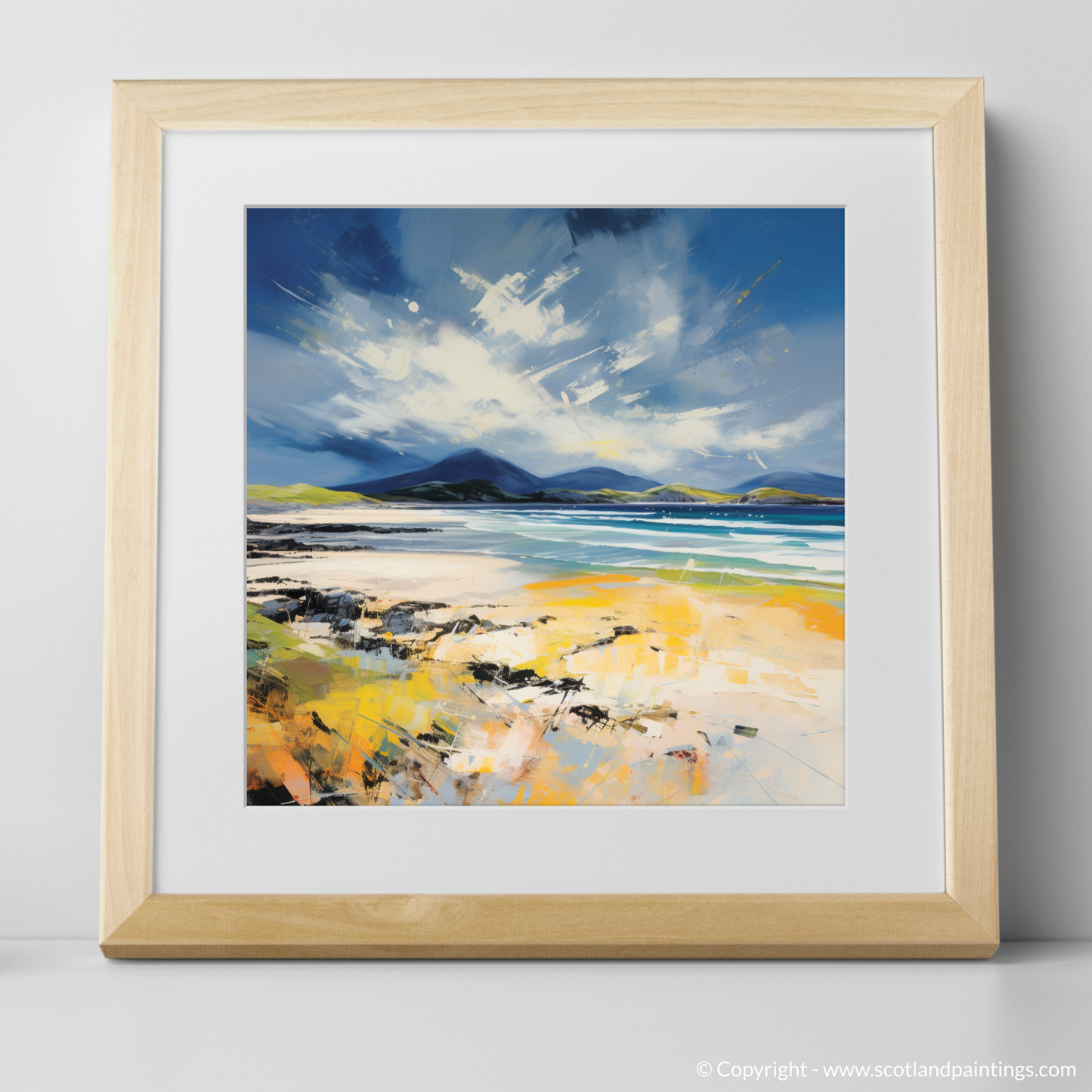 Painting and Art Print of Luskentyre Beach, Isle of Harris. Luskentyre Beach Whispers: An Expressionist Ode to Scottish Shores.