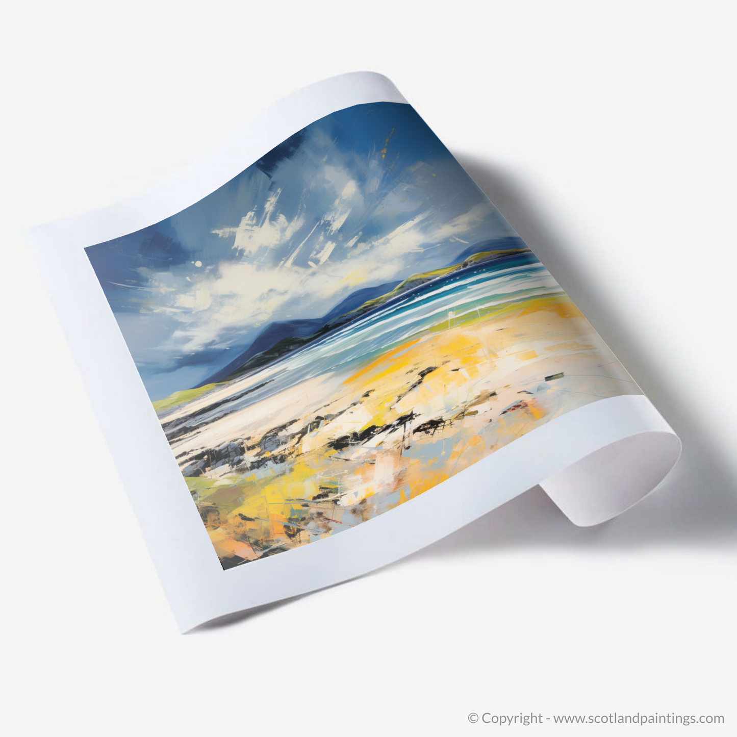 Painting and Art Print of Luskentyre Beach, Isle of Harris. Luskentyre Beach Whispers: An Expressionist Ode to Scottish Shores.