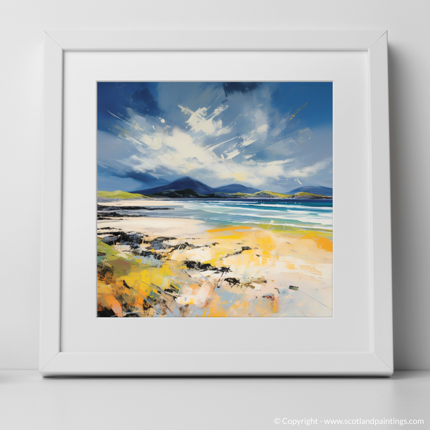 Painting and Art Print of Luskentyre Beach, Isle of Harris. Luskentyre Beach Whispers: An Expressionist Ode to Scottish Shores.