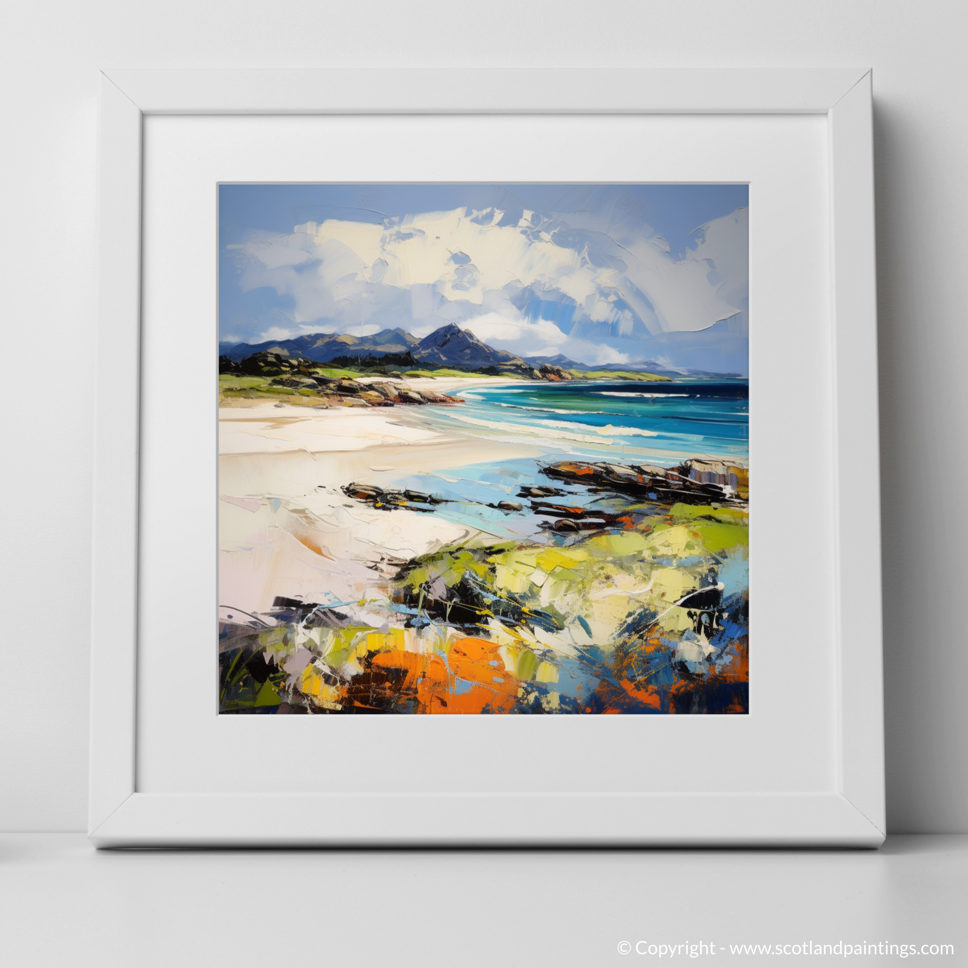 Art Print of Camusdarach Beach, Arisaig with a white frame