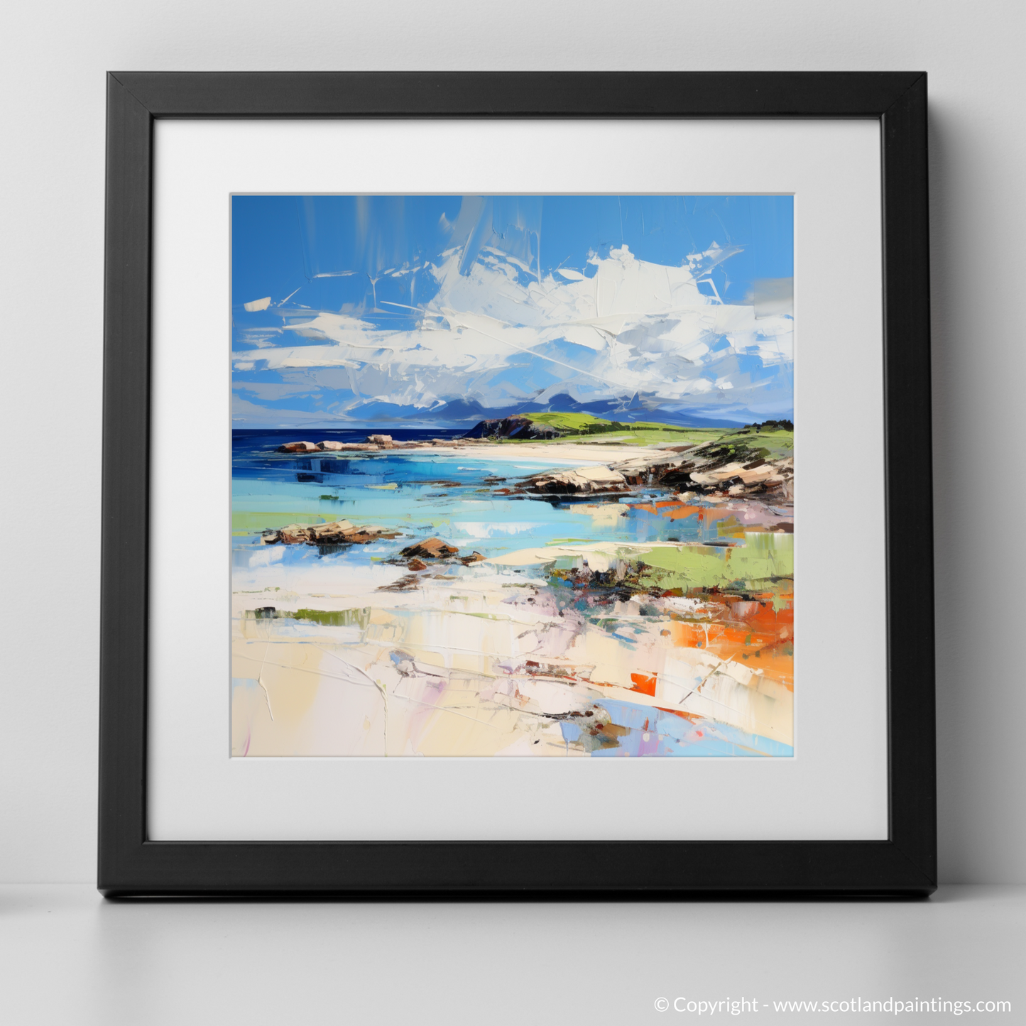 Art Print of Camusdarach Beach, Arisaig with a black frame