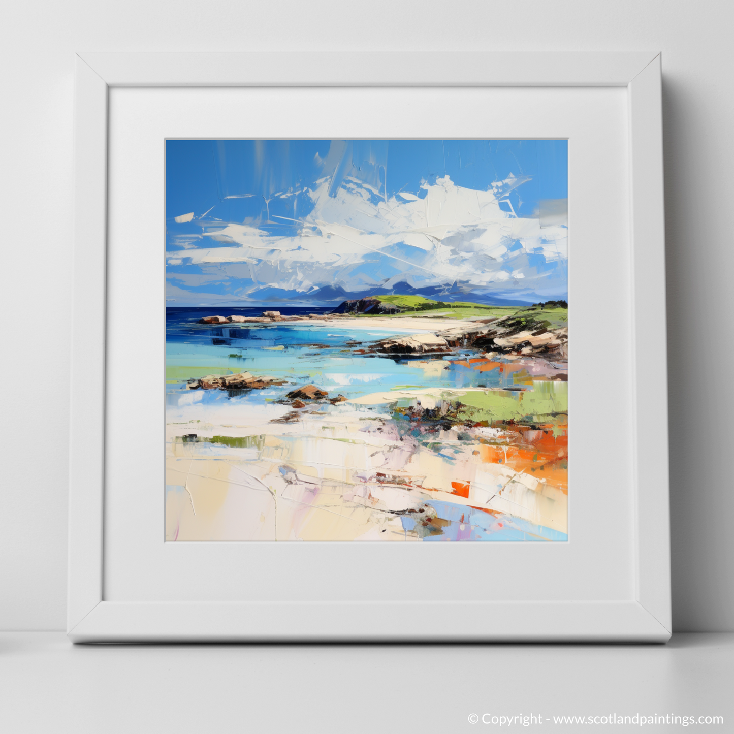 Art Print of Camusdarach Beach, Arisaig with a white frame