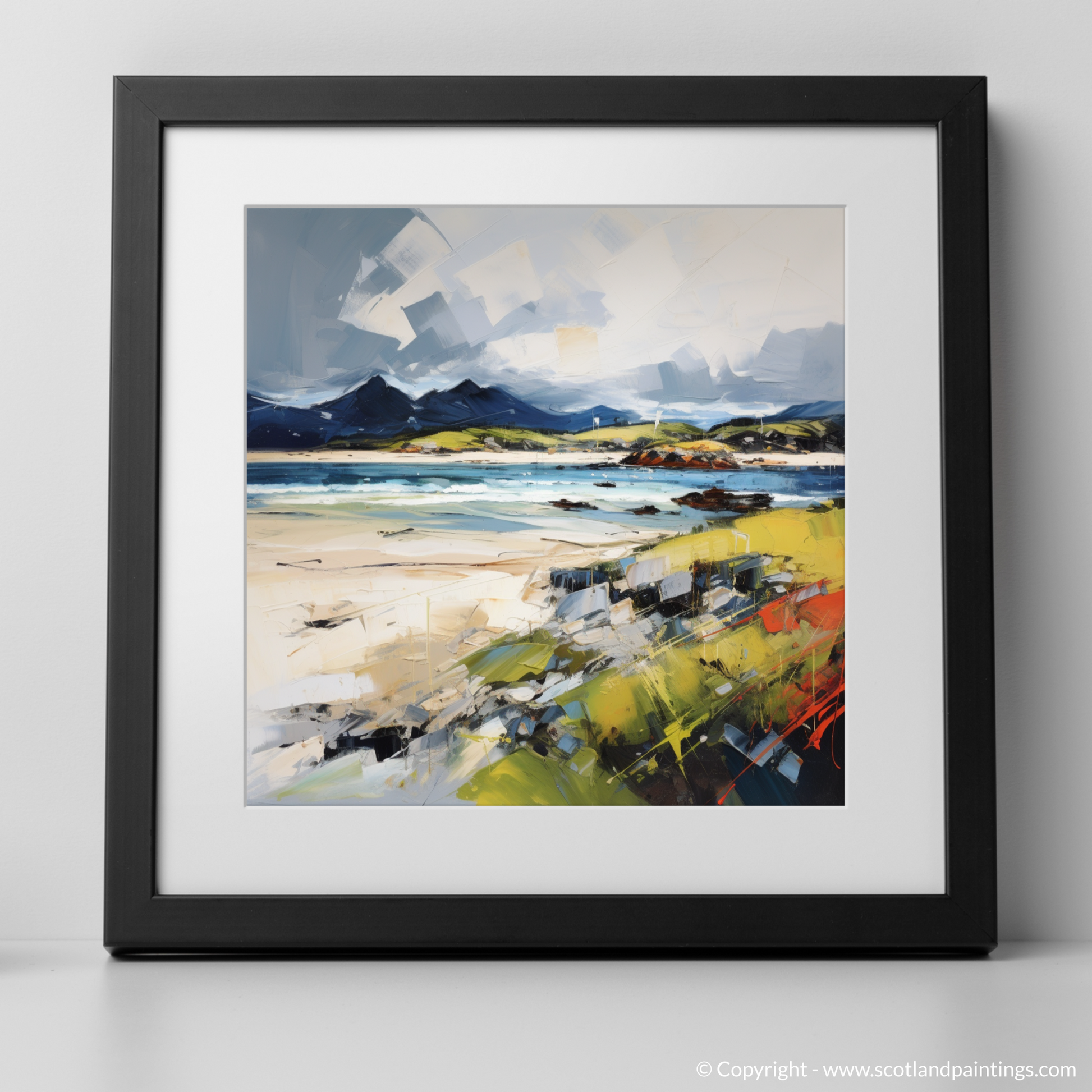 Art Print of Camusdarach Beach, Arisaig with a black frame