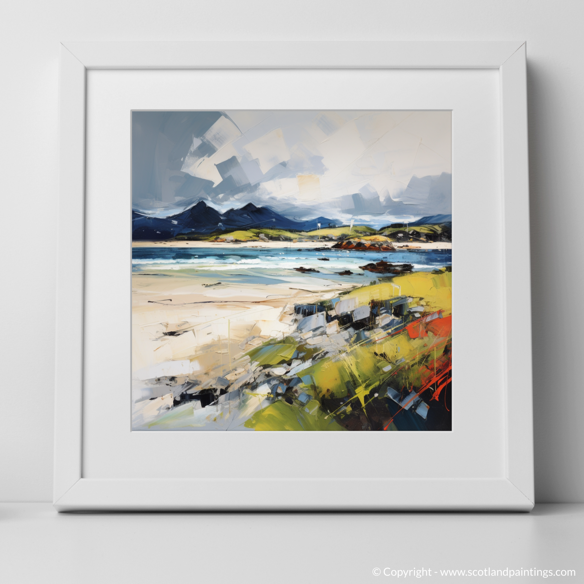 Art Print of Camusdarach Beach, Arisaig with a white frame