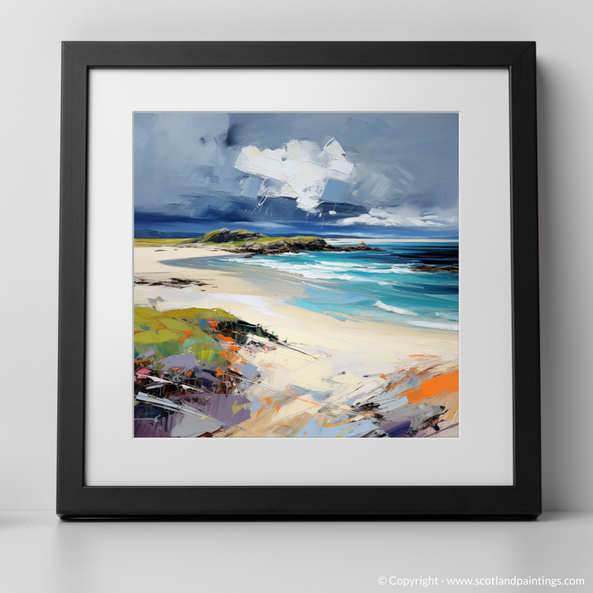 Art Print of Camusdarach Beach, Arisaig with a black frame