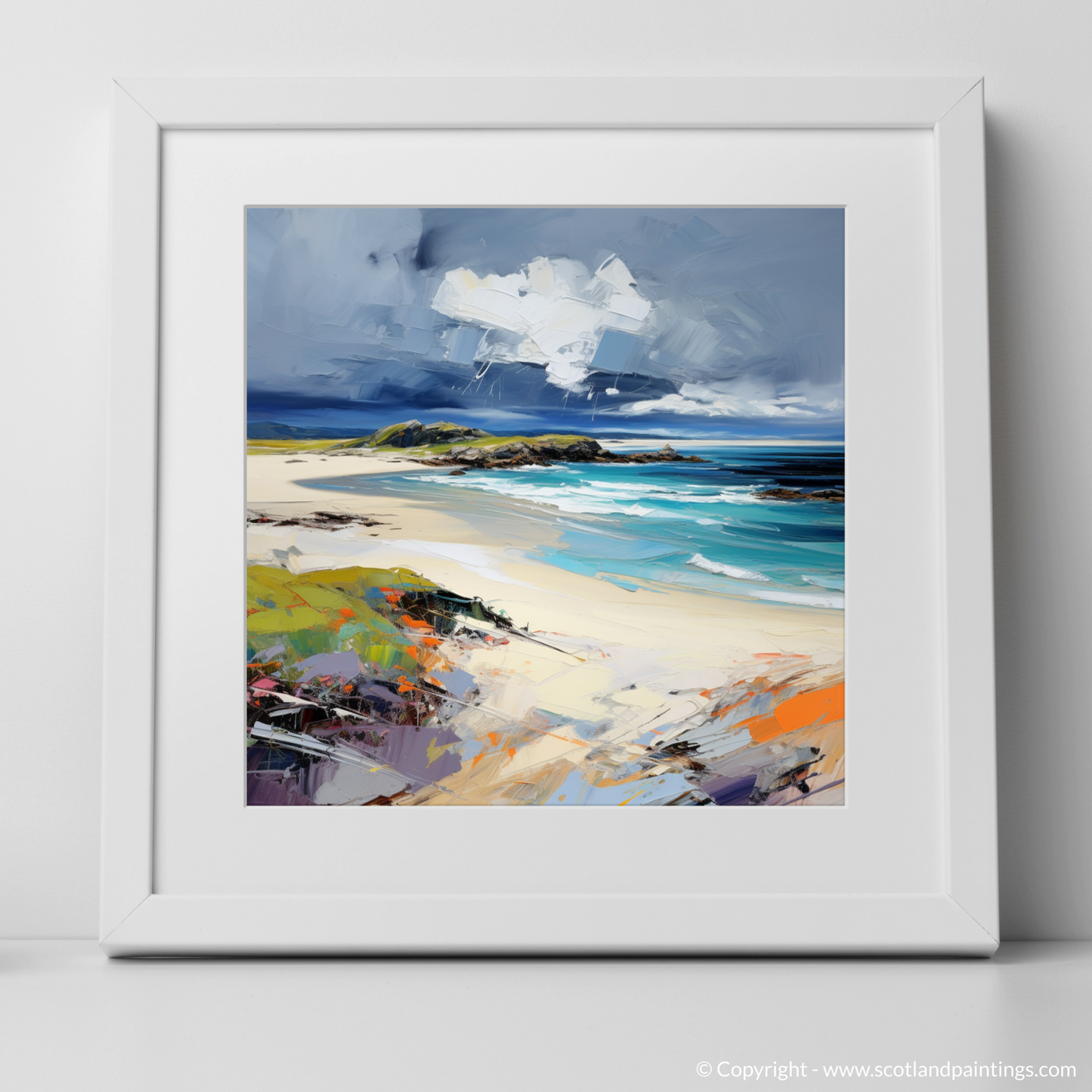 Art Print of Camusdarach Beach, Arisaig with a white frame