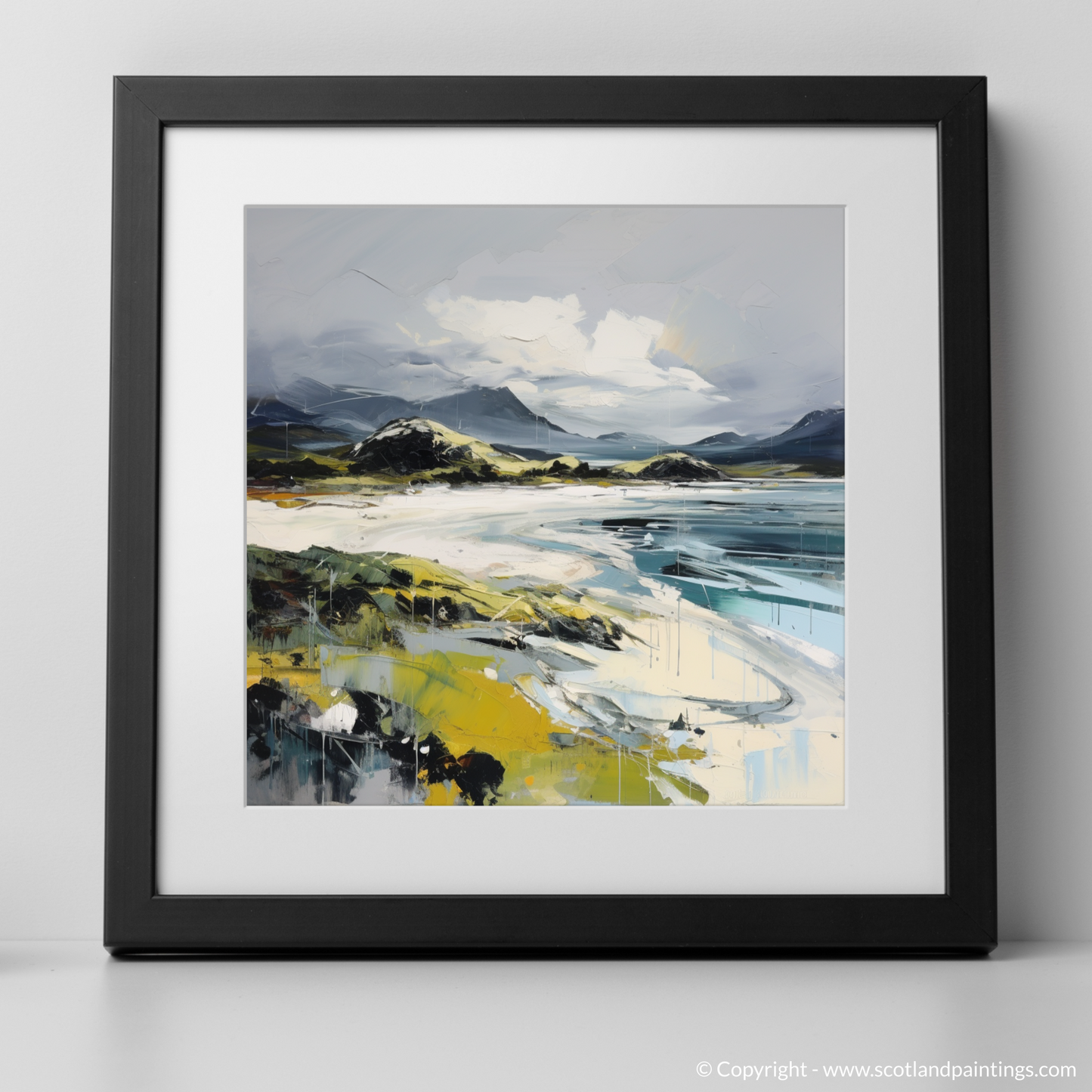 Art Print of Camusdarach Beach, Arisaig with a black frame