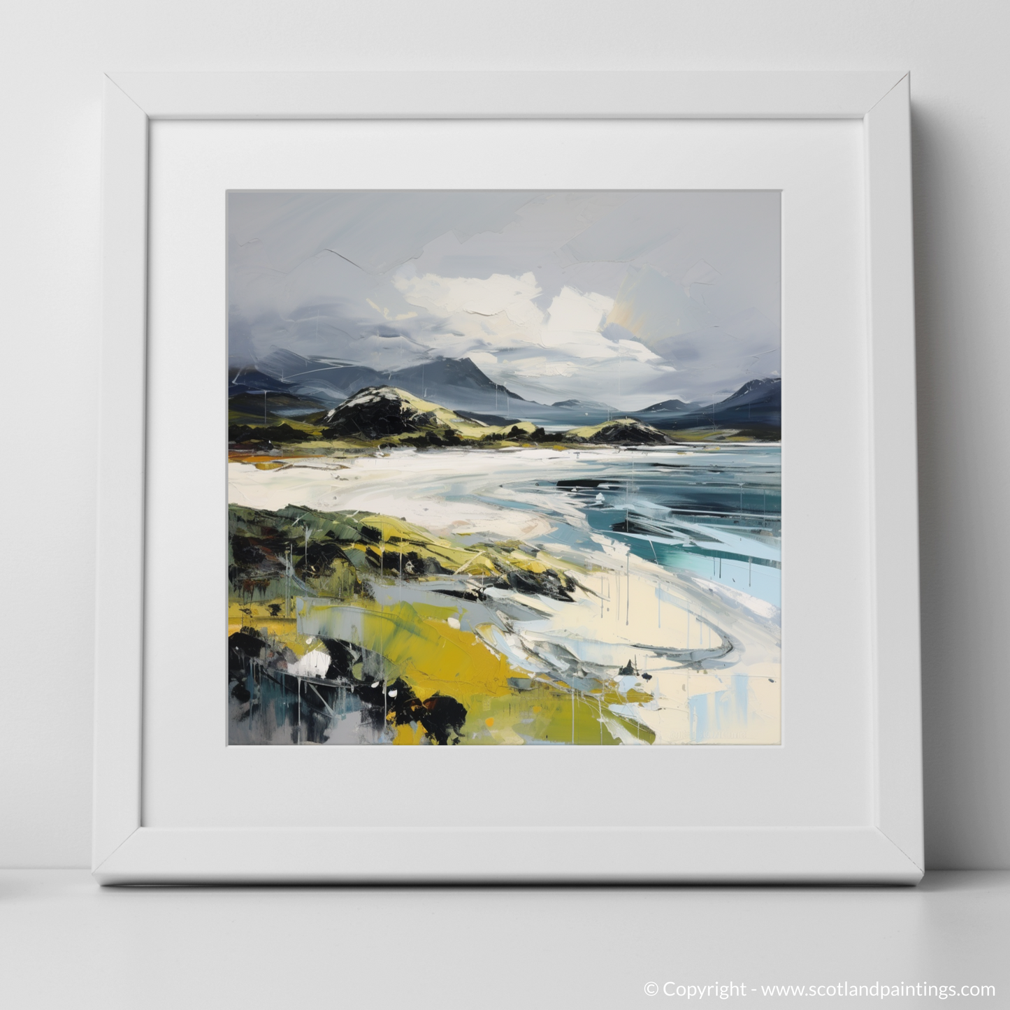 Art Print of Camusdarach Beach, Arisaig with a white frame