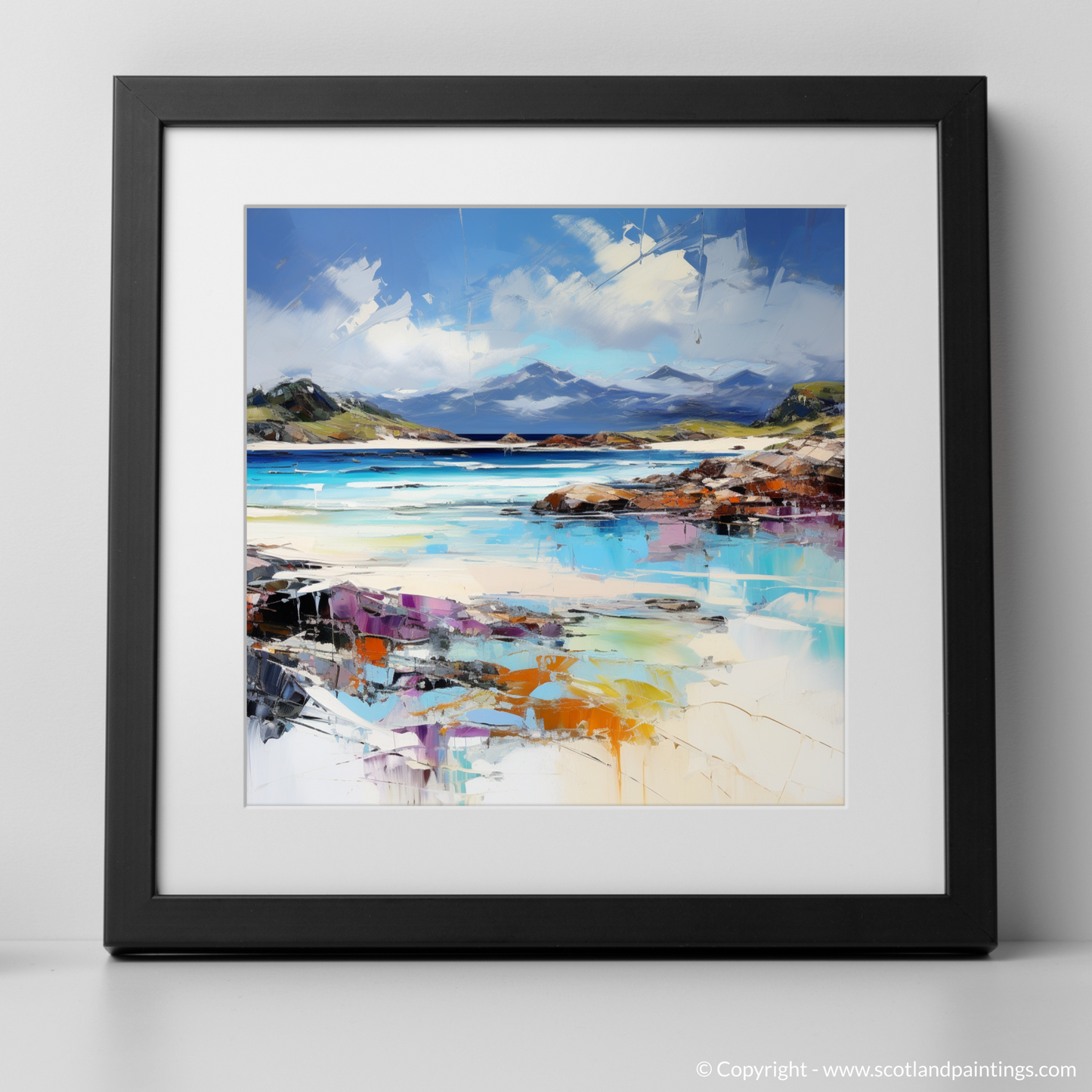 Art Print of Camusdarach Beach, Arisaig with a black frame