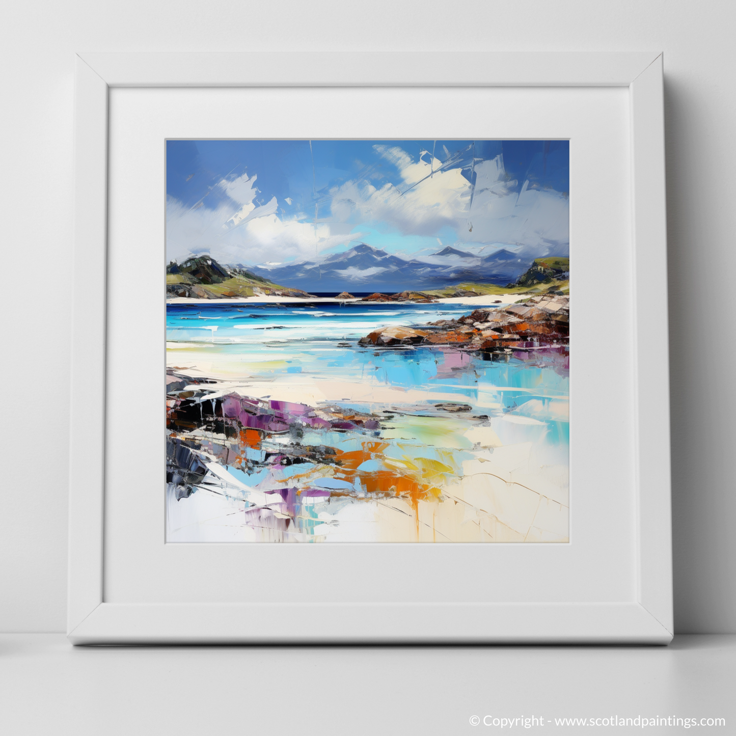 Art Print of Camusdarach Beach, Arisaig with a white frame