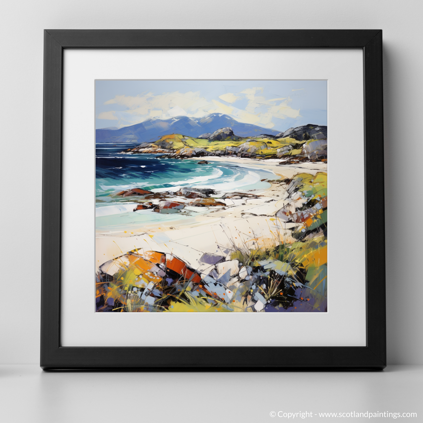 Art Print of Camusdarach Beach, Arisaig with a black frame