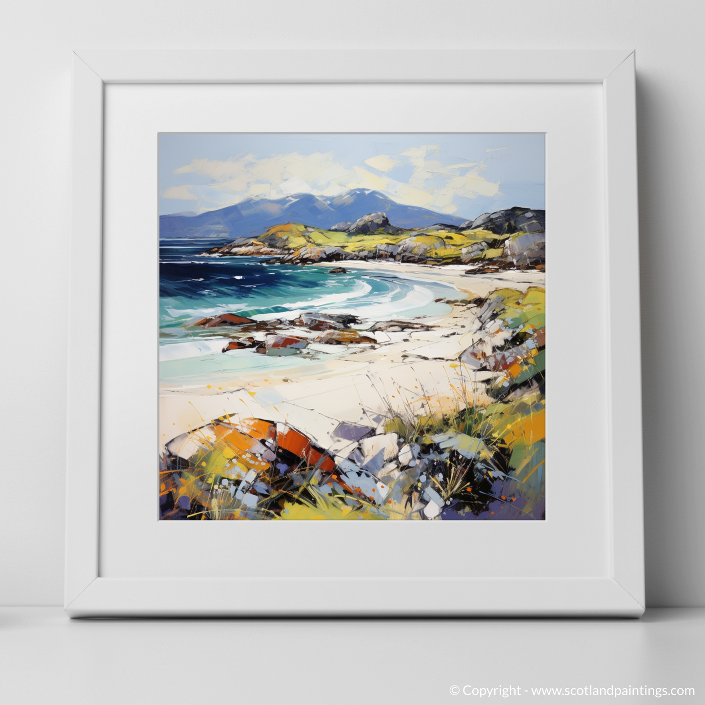 Art Print of Camusdarach Beach, Arisaig with a white frame