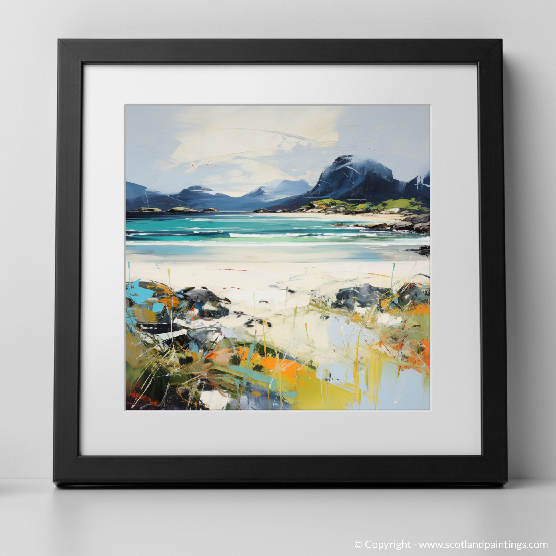 Art Print of Camusdarach Beach, Arisaig with a black frame