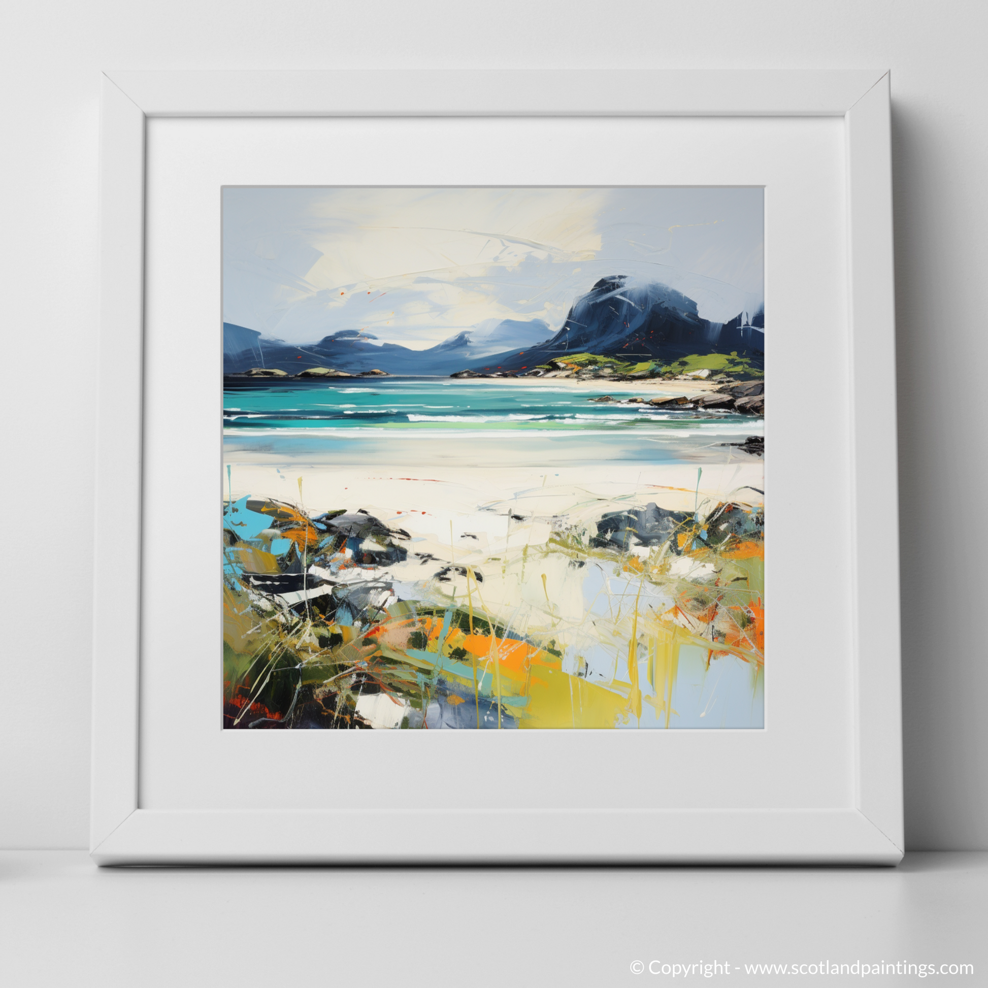 Art Print of Camusdarach Beach, Arisaig with a white frame