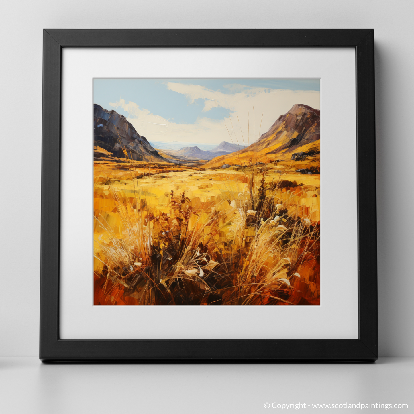 Art Print of Golden bracken in Glencoe with a black frame