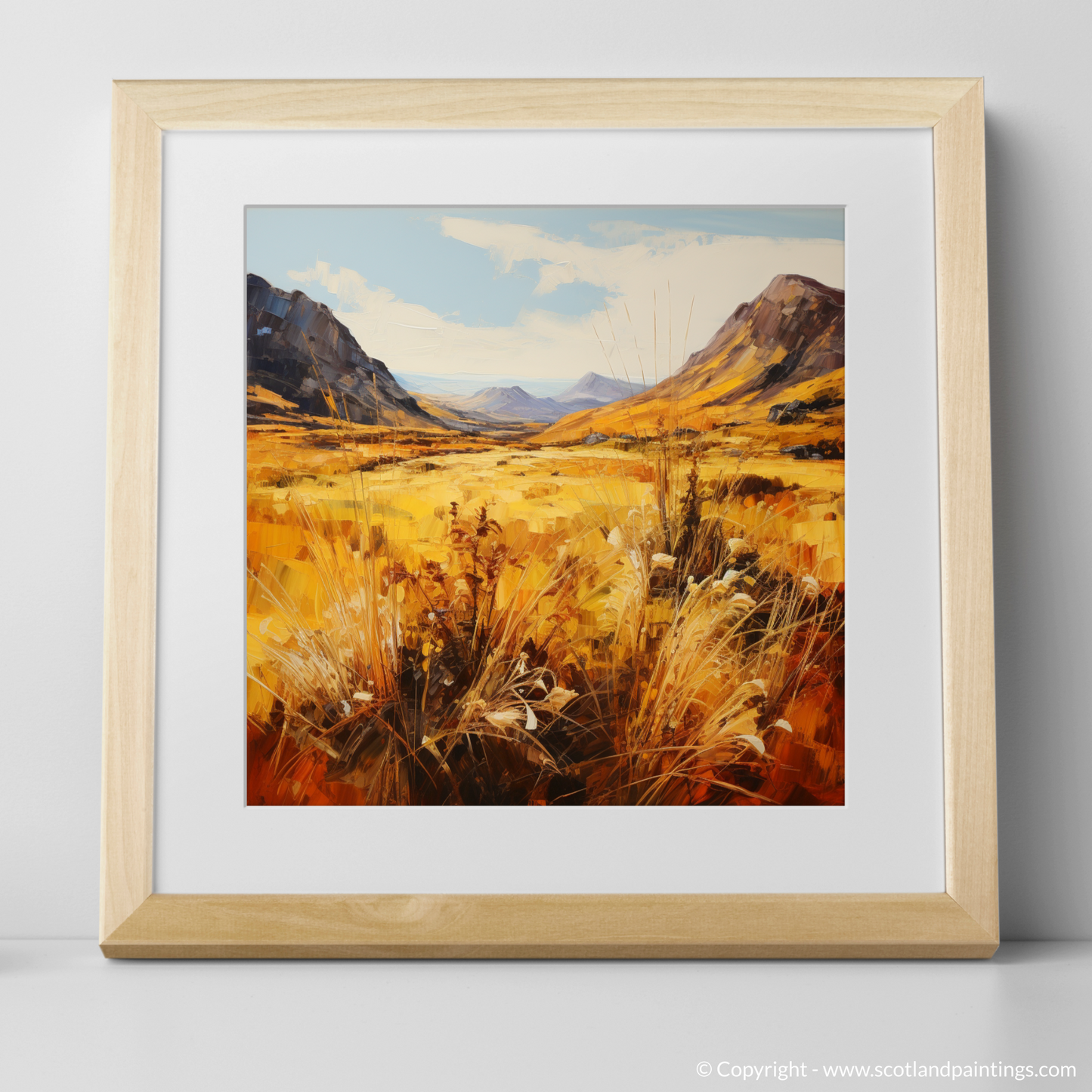 Art Print of Golden bracken in Glencoe with a natural frame