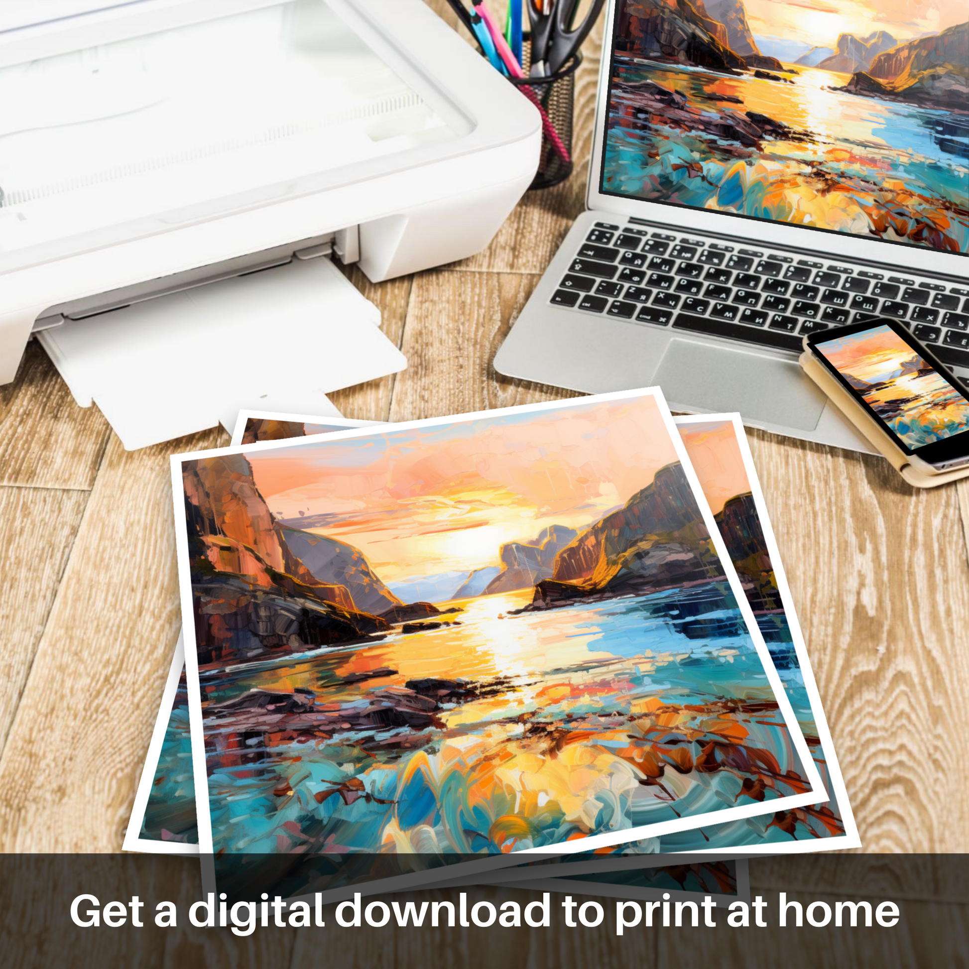 Downloadable and printable picture of Calgary Bay at golden hour