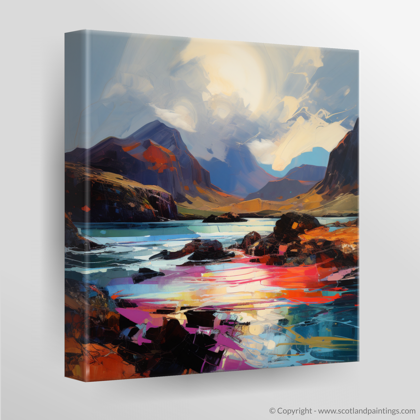 Painting and Art Print of Isle of Rum, Inner Hebrides. Isle of Rum Dreamscape: An Expressionist Ode to Scotland's Wild Terrain.