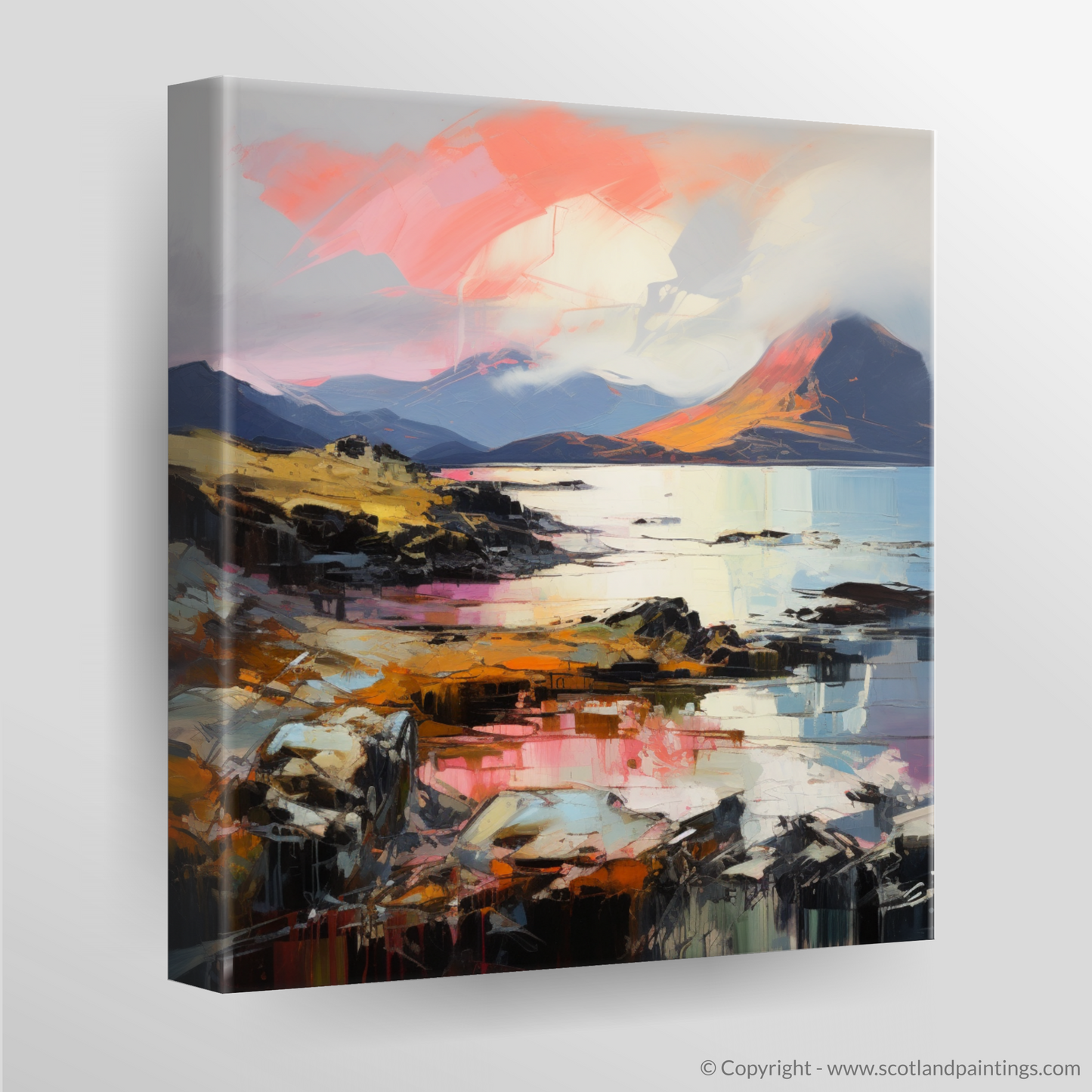 Painting and Art Print of Isle of Rum, Inner Hebrides. Captivating Rum: An Expressionist Ode to Scotland's Wild Terrain.