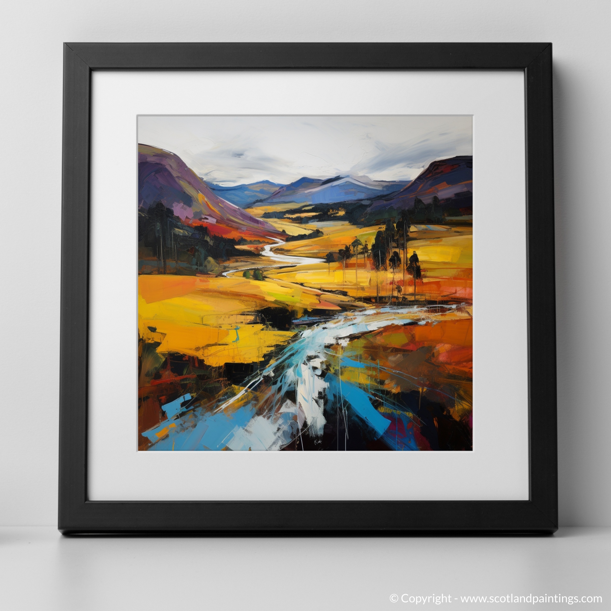 Art Print of Glen Feshie, Highlands with a black frame